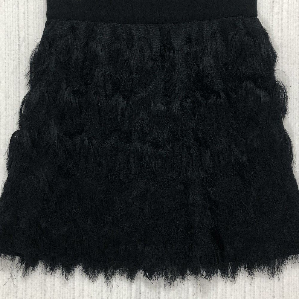 Banana Republic Black Fringe Mini Skirt Elastic Waist Tiered 171992-00 Mens M